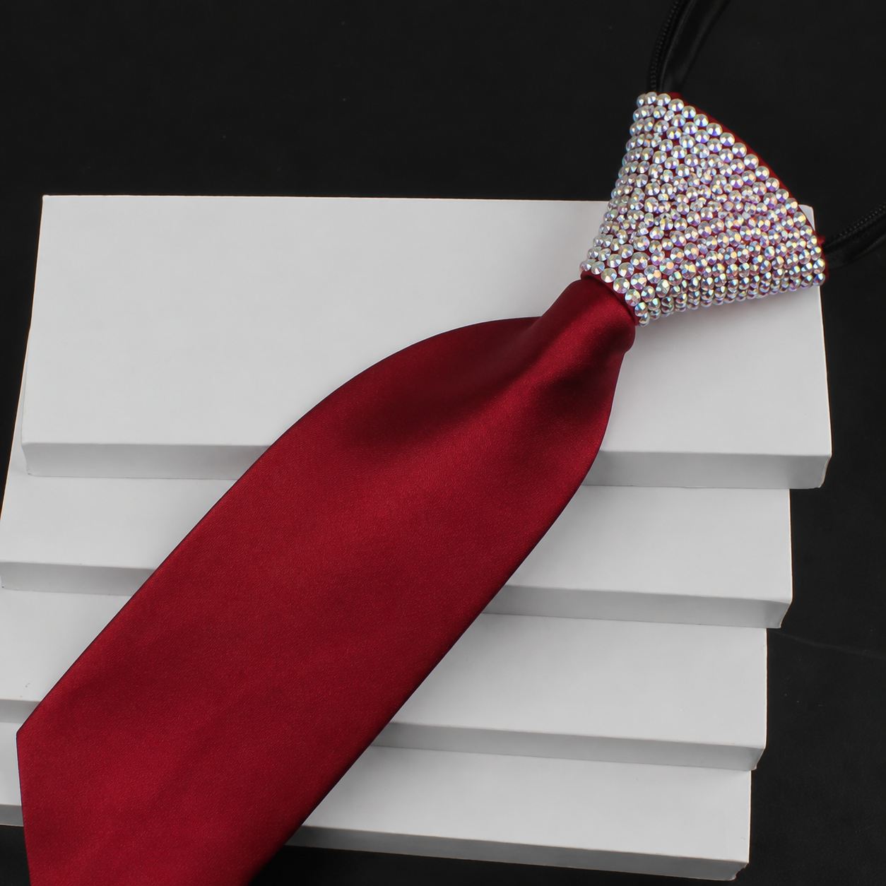 Crystallized Rhinestone Ballroom Dance Tie - Adjustable Men's Zipper Necktie