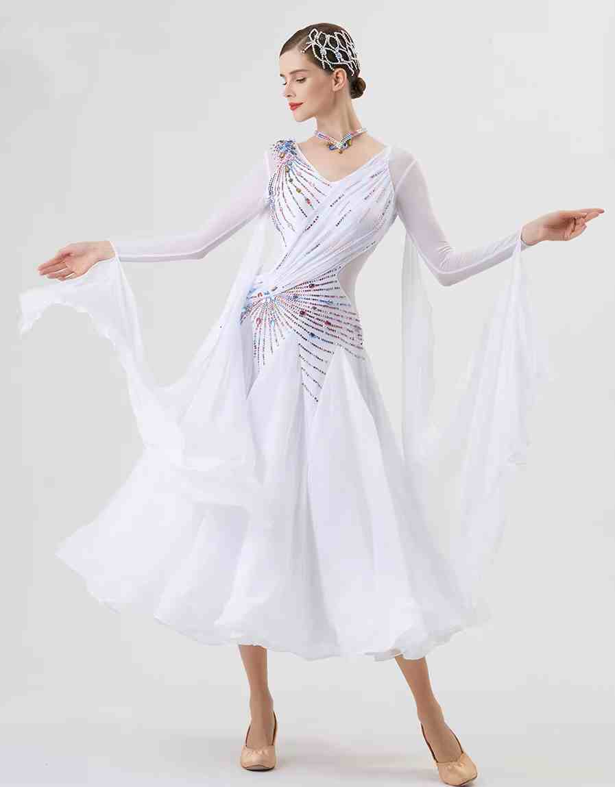 Custom Size White Ballroom Dance Dresses National Standard Waltz Tango Foxtrot Rhythm Performance Gown