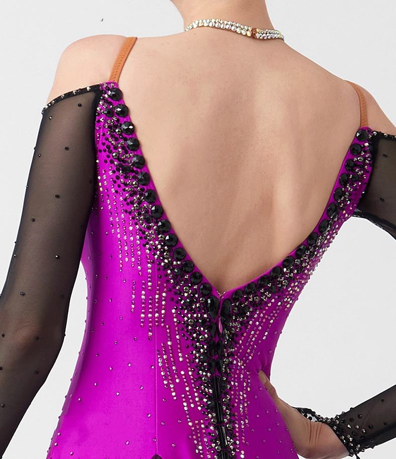 Custom Size Fuchsia Gradient Competition Ballroom Dance Dresses for Women Girls National Standard Waltz Tango Dance Long Gown - Moderndancedress.com