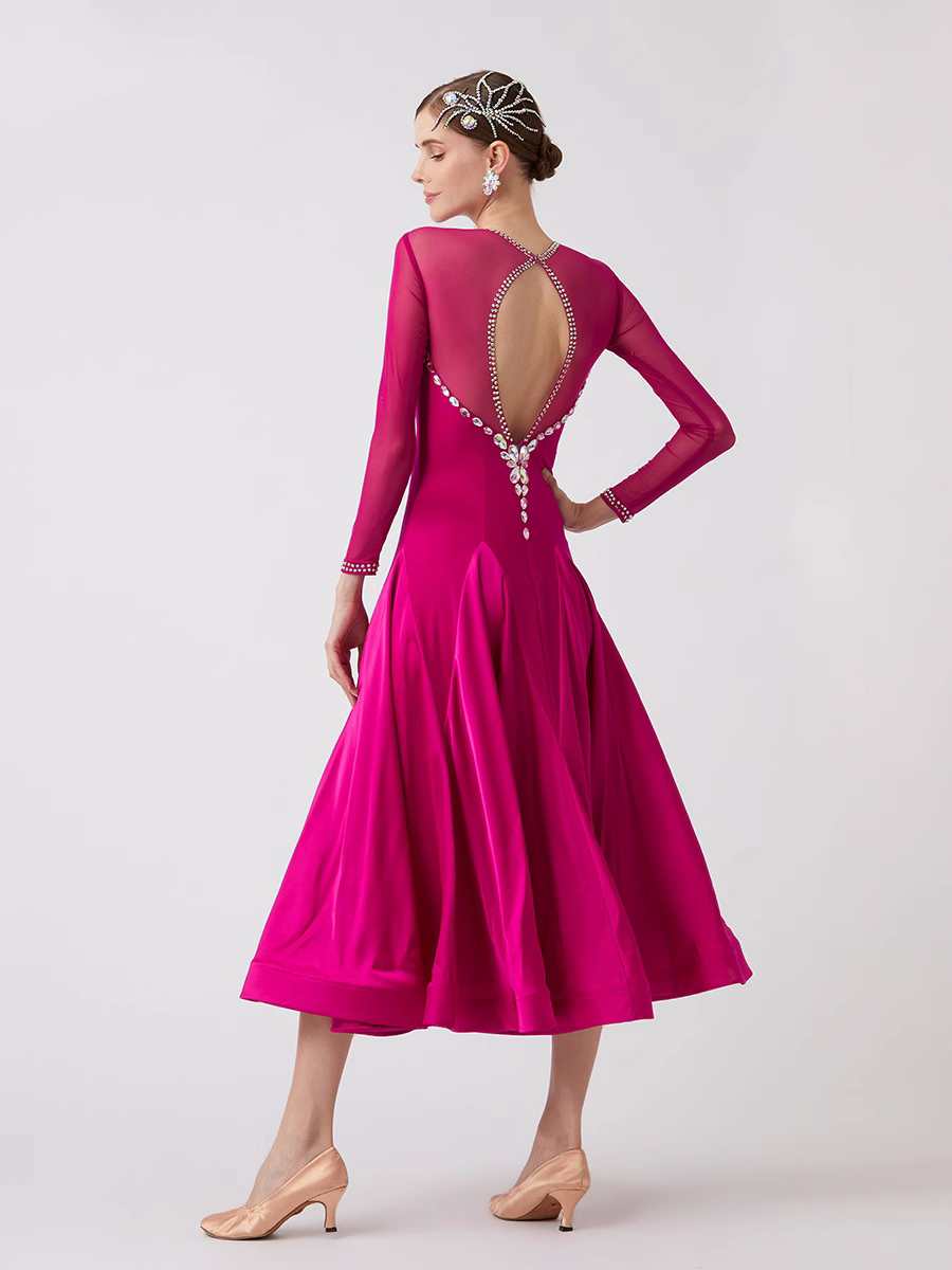 Custom Size Fuchsia Competition Ballroom Dance Dresses for Women Girls Waltz Tango Smooth Dance Gown - Moderndancedress.com