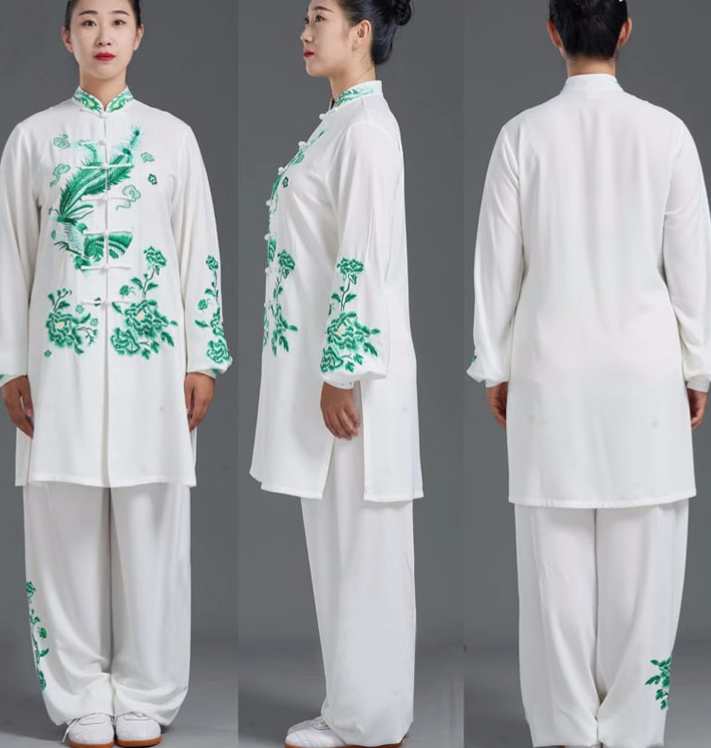 Custom Size Green Embroidered Phoenix Tai Chi Clothing for Women Competition Martial Art Wushu Performance Uniforms Brethable Clothes - Moderndancedress.com