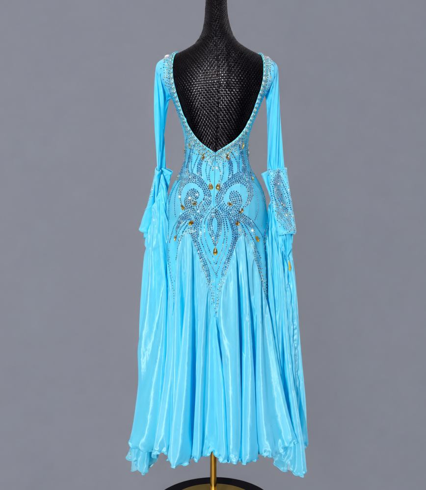 Custom Blue American Smooth Dress Ballroom Competition Gown