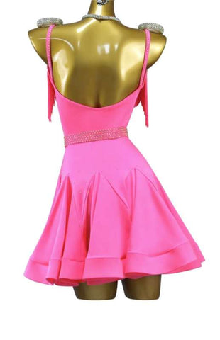 Women junior girls Hot pink fringe competition latin dance dresses fringe salsa rumba chacha professional Latin dance competition costume - Moderndancedress.com