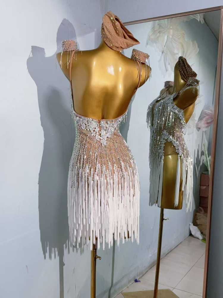Custom Size White Fringe Competition Latin Dance Dresses for Women Sal –