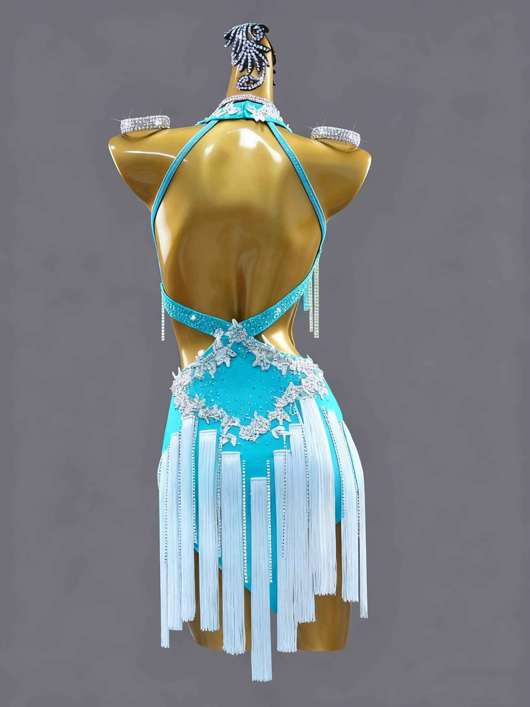 Custom Size Turquoise Women's Latin Dance Dress Salsa White Fringe