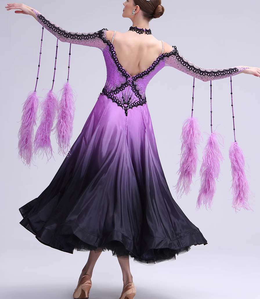 Custom Size Purple Ballroom Dance Dresses for Women Girls Waltz Tango Foxtrot Dance Long Swing Skirts - Moderndancedress.com