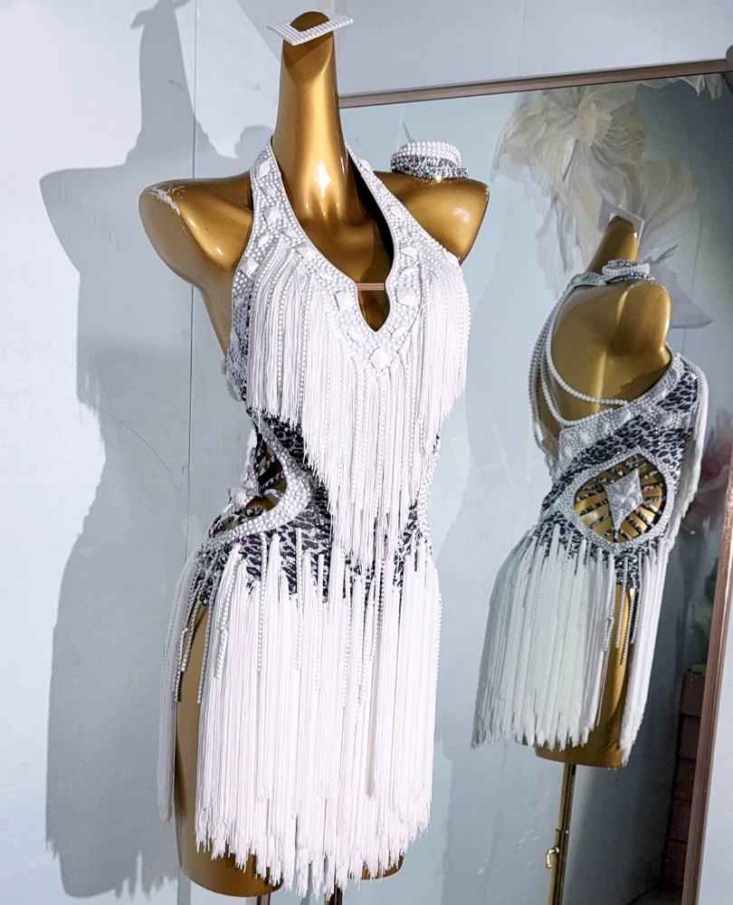 Custom Size White Fringe Latin Dance Dresses for Women Girls Salsa Rumba Chacha Fringed  Dance Costumes