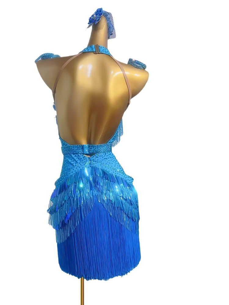 Custom Size Blue Latin Dance Dresses for Women Girls Dark Green Salsa Rumba Chacha Latin Costumes