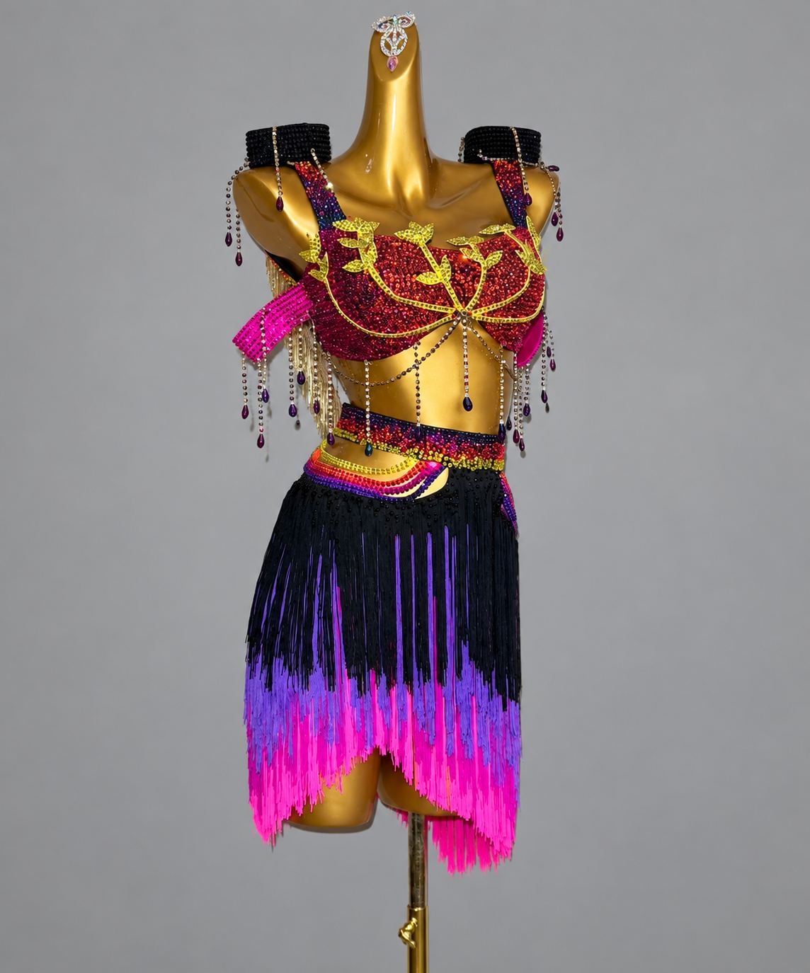 Custom Professional Ombre Fringe Latin Dance Dresses Rhythm Costume