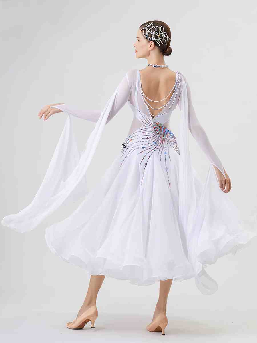Custom Size White Ballroom Dance Dresses National Standard Waltz Tango Foxtrot Rhythm Performance Gown