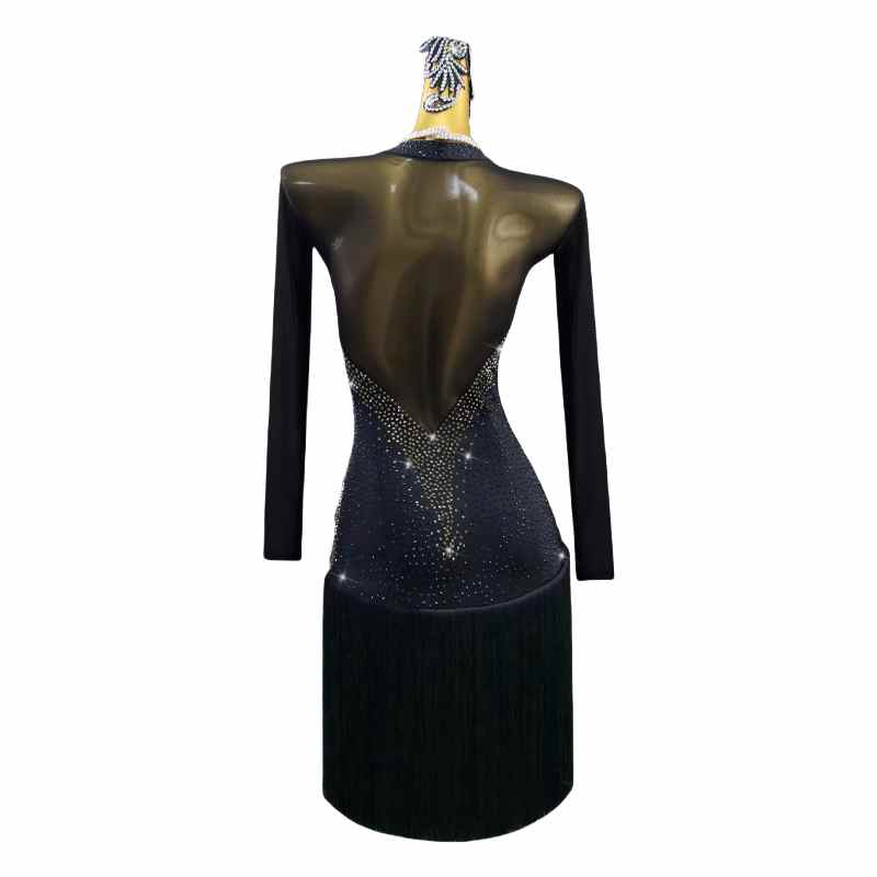 Professional Competition Black Fringe Latin Dance Dresses for Women Girls Salsa Rumba Chacha Performances Outfits for Female
