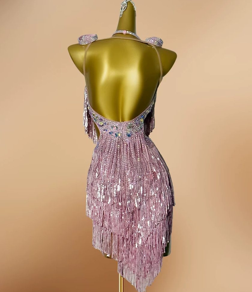 Custom Blue & Purple Sequin Latin Dance Dress Rhinestone Salsa Gown