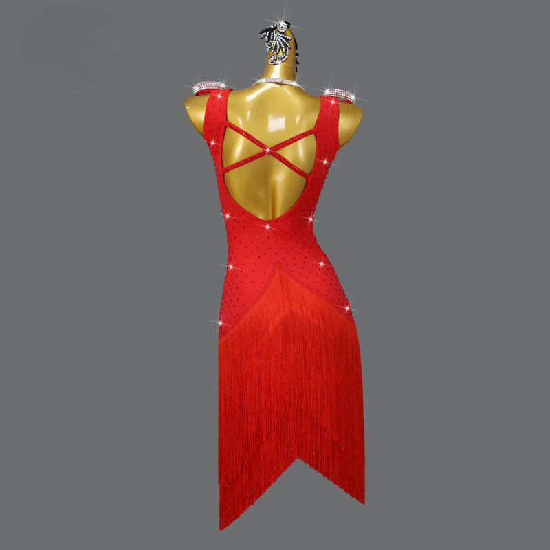 Red Professional competition Latin Dress for women girls kids salsa latin ballroom Contest Costume solo Flower outfits - Moderndancedress.com