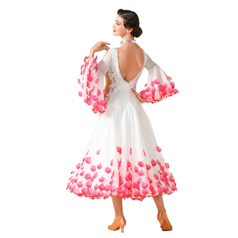 Custom Size Women Competition Ballroom Dance Dresses Pink Petals Waltz Tango Dancing Costumes Long Gown - Moderndancedress.com