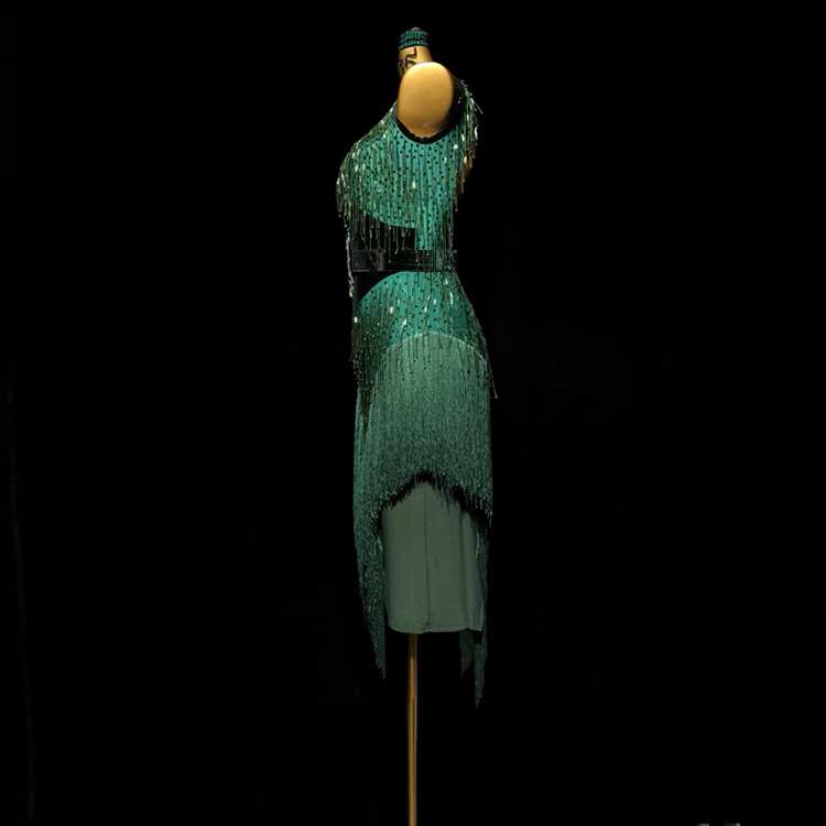 Custom Size Bling Latin Dance Dresses Dark Green Salsa Rumba Chacha Latin Dance Performance Costume