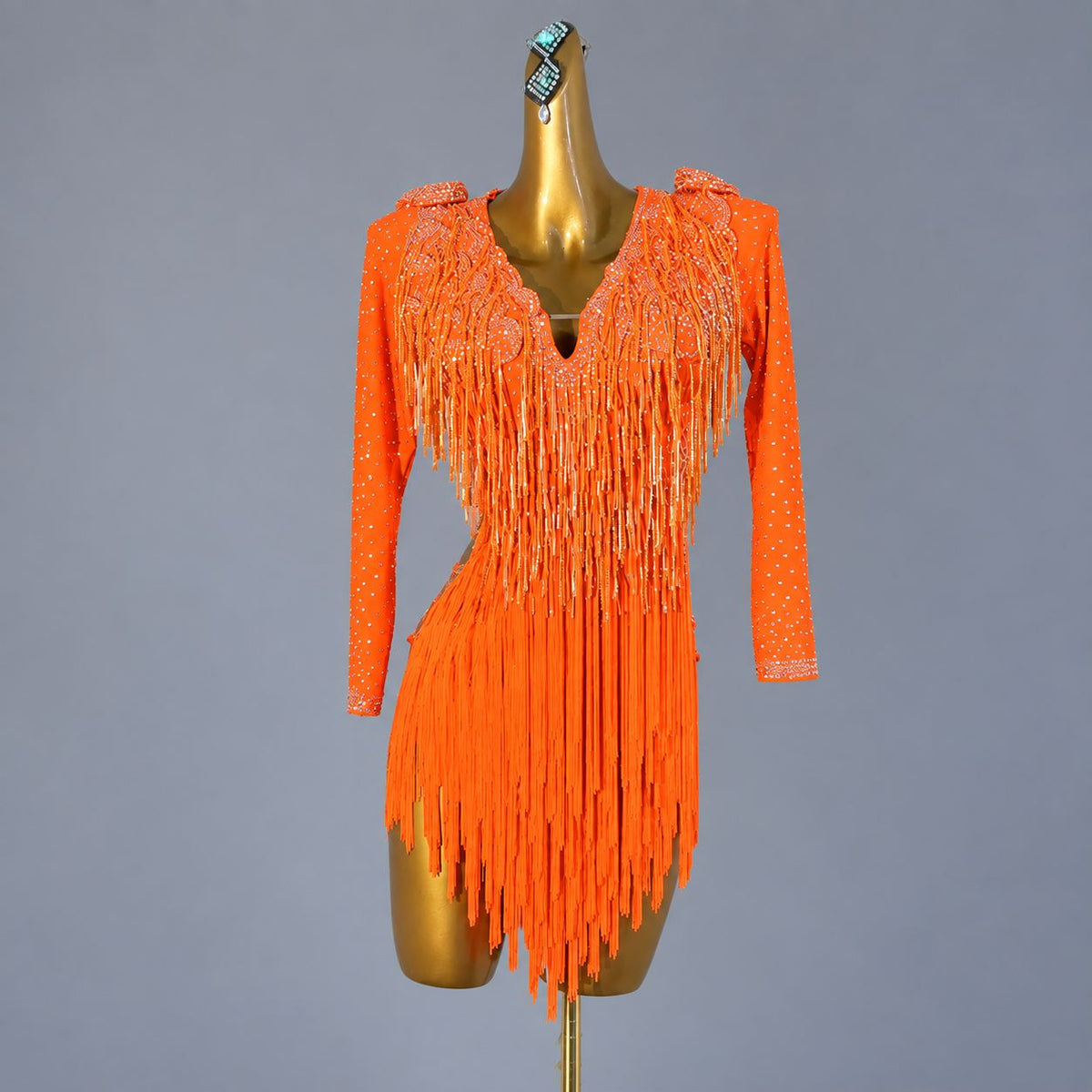Custom Size Latin Dance Dresses Turquoise Bling Fringe Competition Blackpool Latin Salsa Competition Costumes