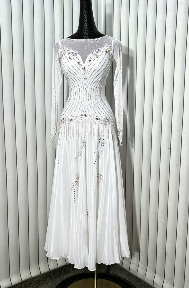 Custom Blue Rhinestone American Smooth Dance Dress Ballroom Waltz Performance Gown
