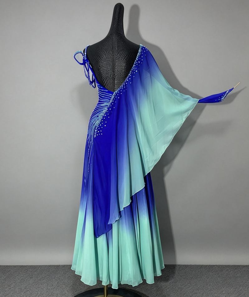 Custom Size American Smooth Dress Ombre Royal Blue To Mint Ballroom Competition Gown