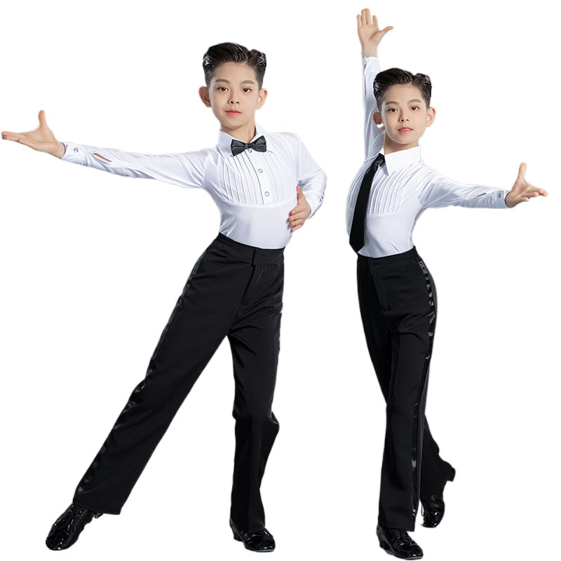 Boys Latin Ballroom Dance Shirts and Pants Juvenile Modern Salsa Tango Perfomance Clothing for Kids - Moderndancedress.com
