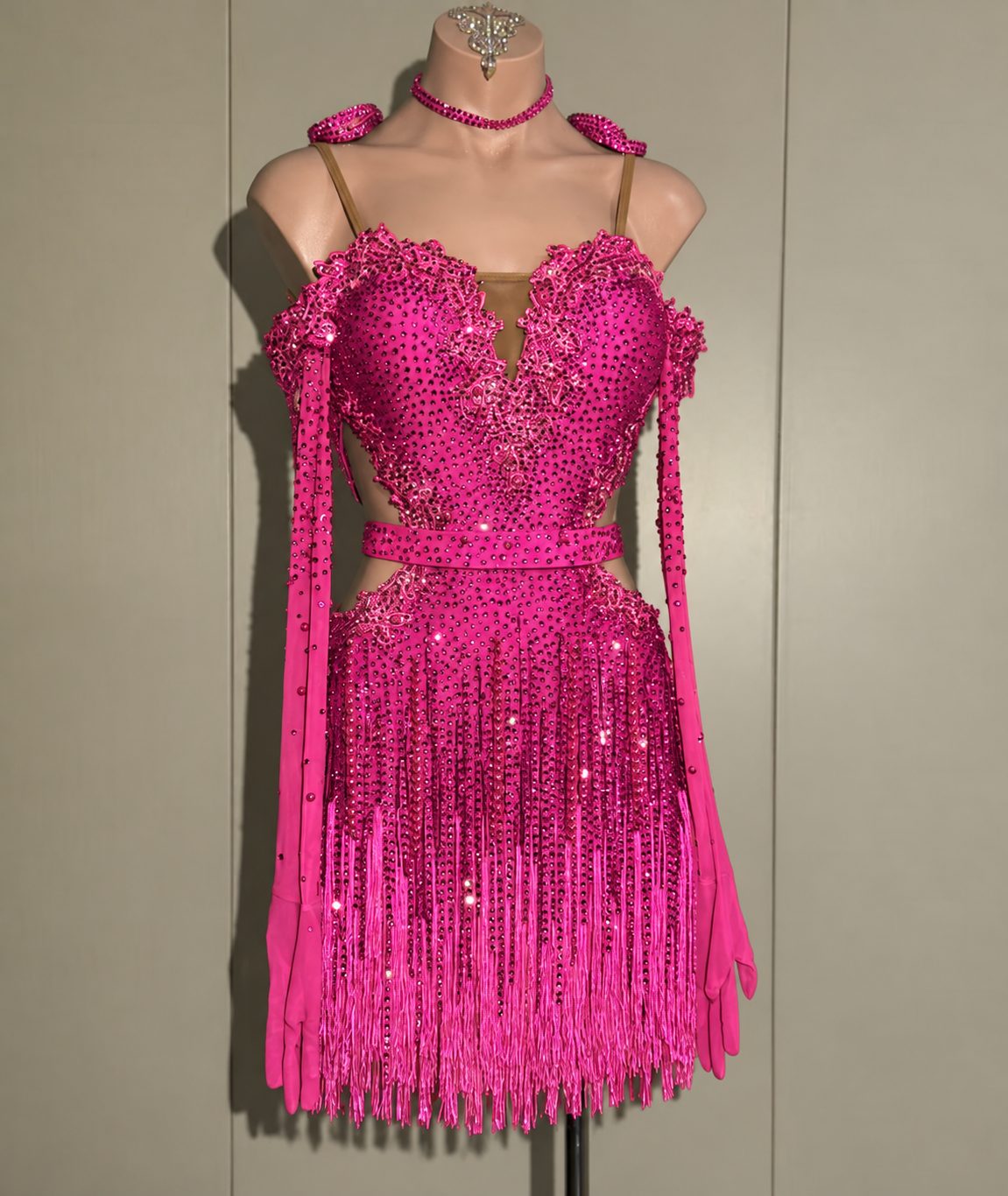 Custom Competition Latin Dance Dress Black Hot Pink Fringe Orange Blue with Crystals