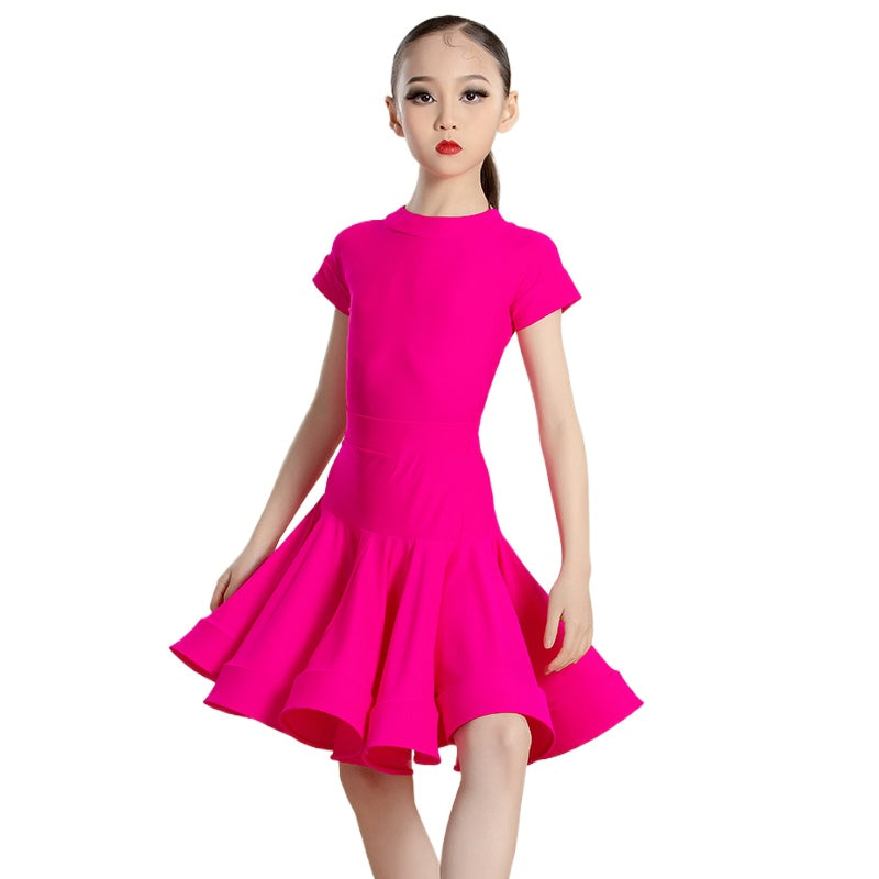 Girls Latin Dance Dresses Green Fuchsia Ballroom Latin Salsa Rumba Dance Costumes for Kids