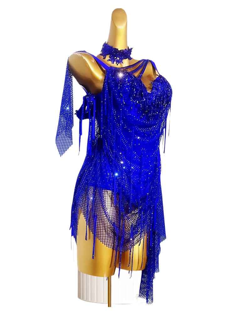 Custom Size Royal Blue Fringe Latin Dance Dresses for Women Girls Salsa Rumba Chacha Performance Costumes