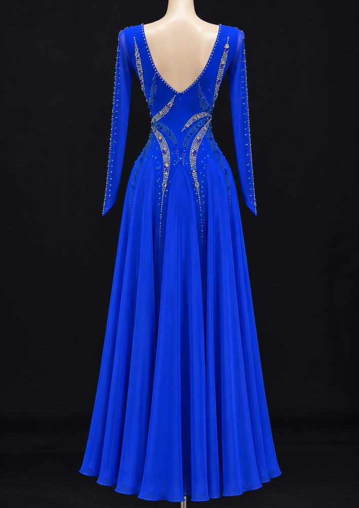 Custom Size Royal Blue American Smooth Ballroom Dance Dress with Rhinestones