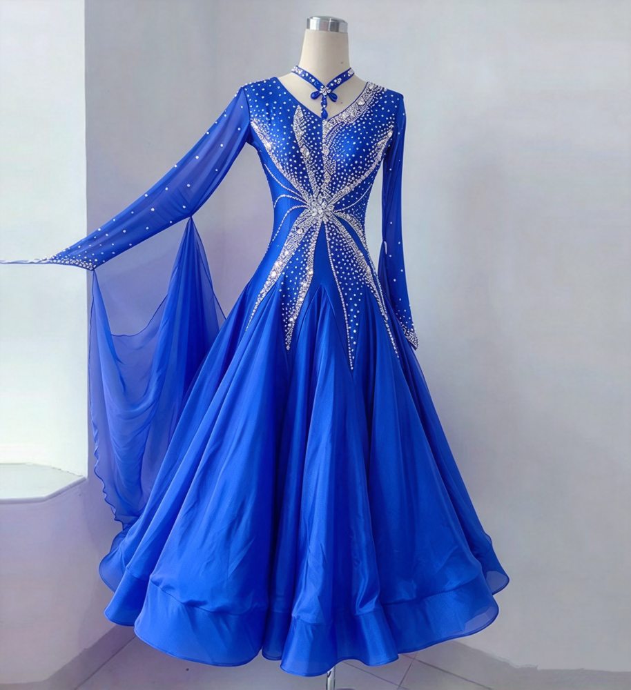 Customized Purple Competition Ballroom Dance Dress Waltz Foxtort Dance Long Gown