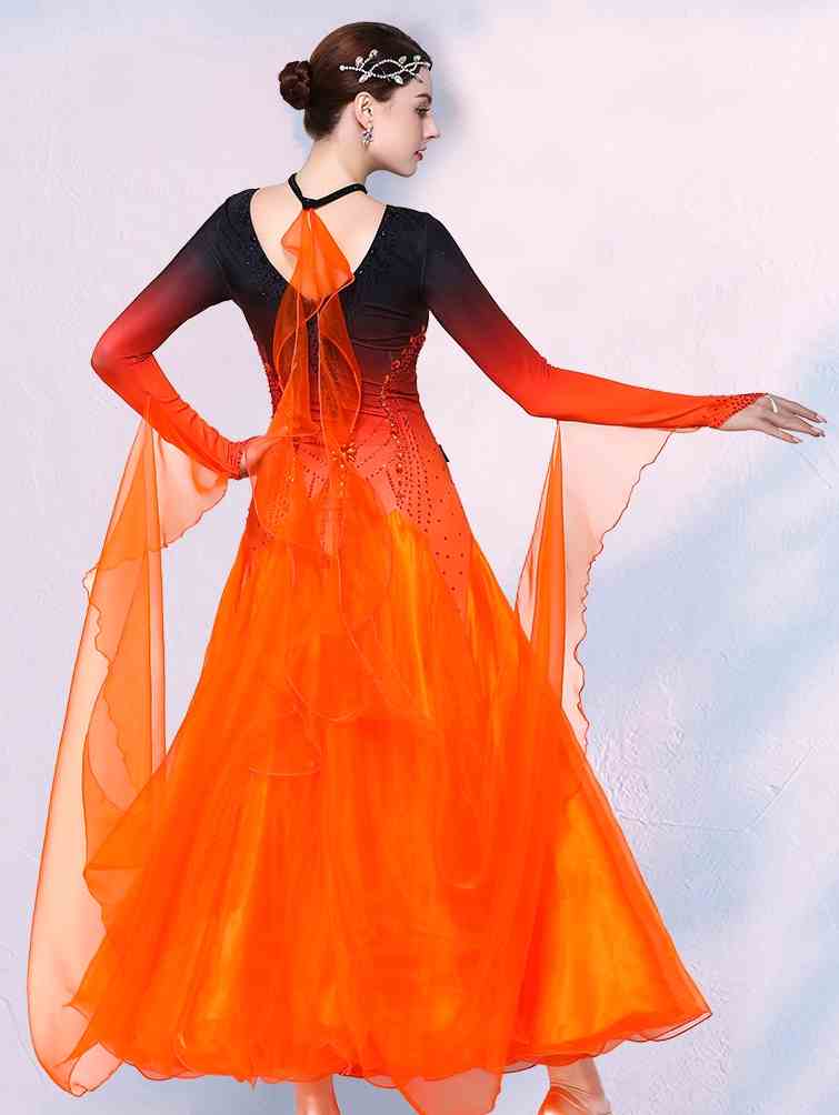 Orange Gradient Ballroom Dance Dresses for Women Girls Blue Violet Foxtrot Rhythm Waltz Tango Dancing Gown