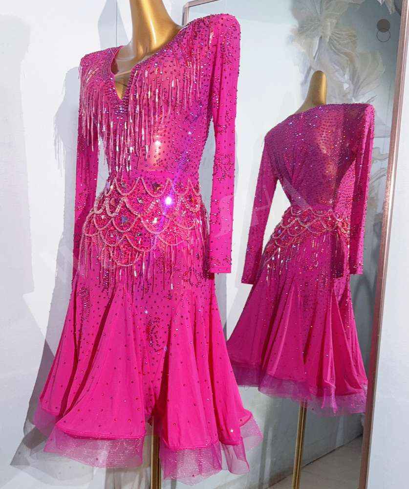 Custom Size Pink Competition Latin Dance Dresses for Women Girls Salsa Rumba Chacha Latin Costumes