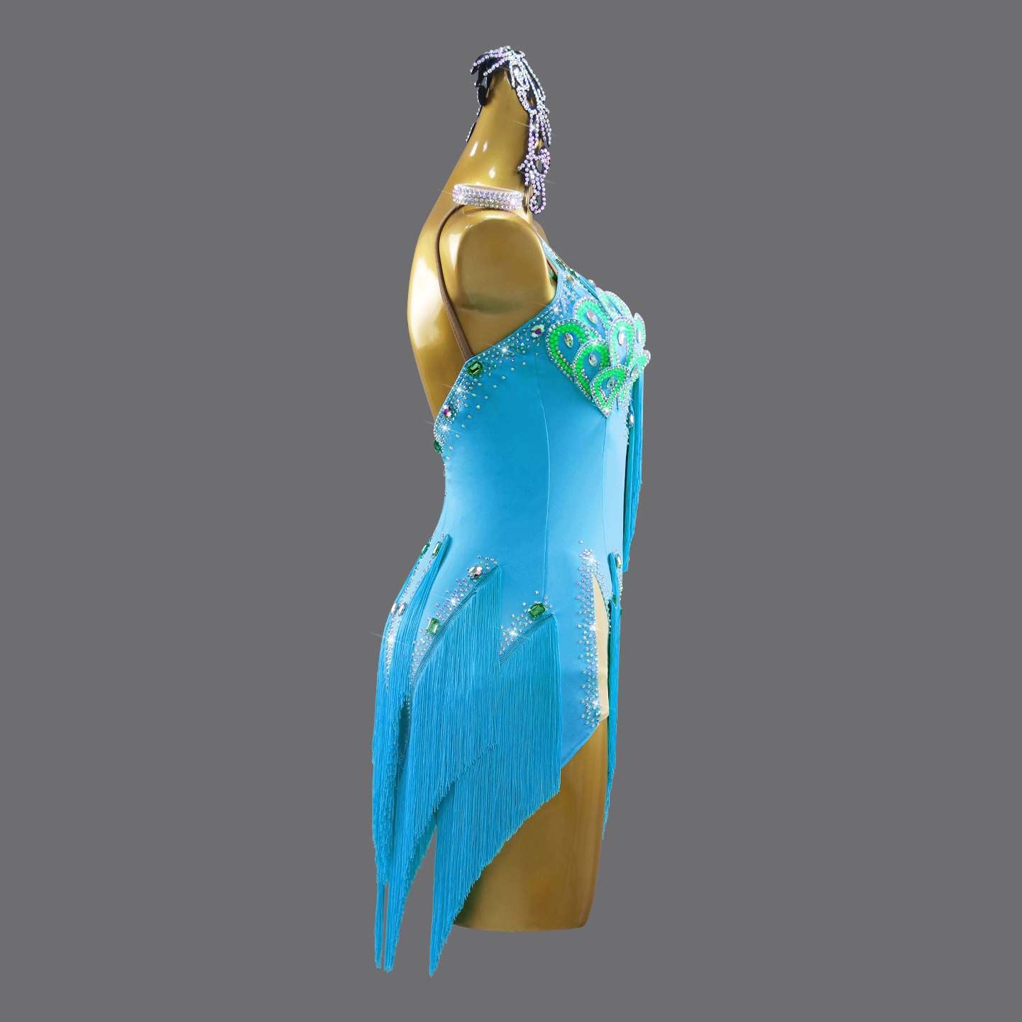 Turquoise Latin Dance Dresses for Women One Shoulder Salsa Rumba Chacha Blackpool Competition Latin Costumes