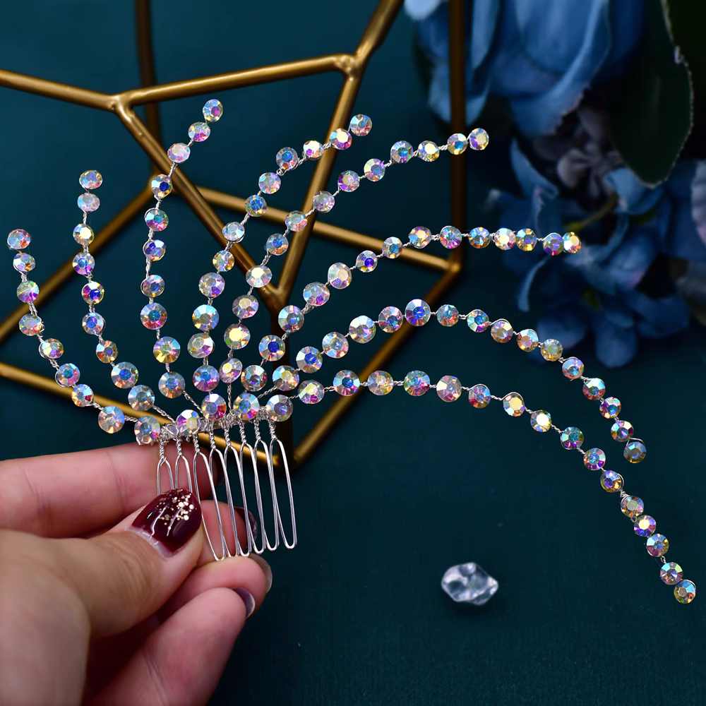 Women latin ballroom dance headdress stage performance bling hair comb Bride wedding braided hair accessories handmade - Moderndancedress.com