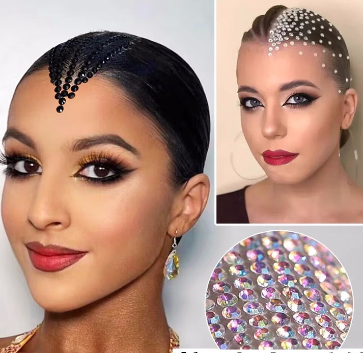 Latin dance headdress for women girls kids DIY diamond back with sticker for ballroom tango latin dance headpiece self-adhesive stones - Moderndancedress.com
