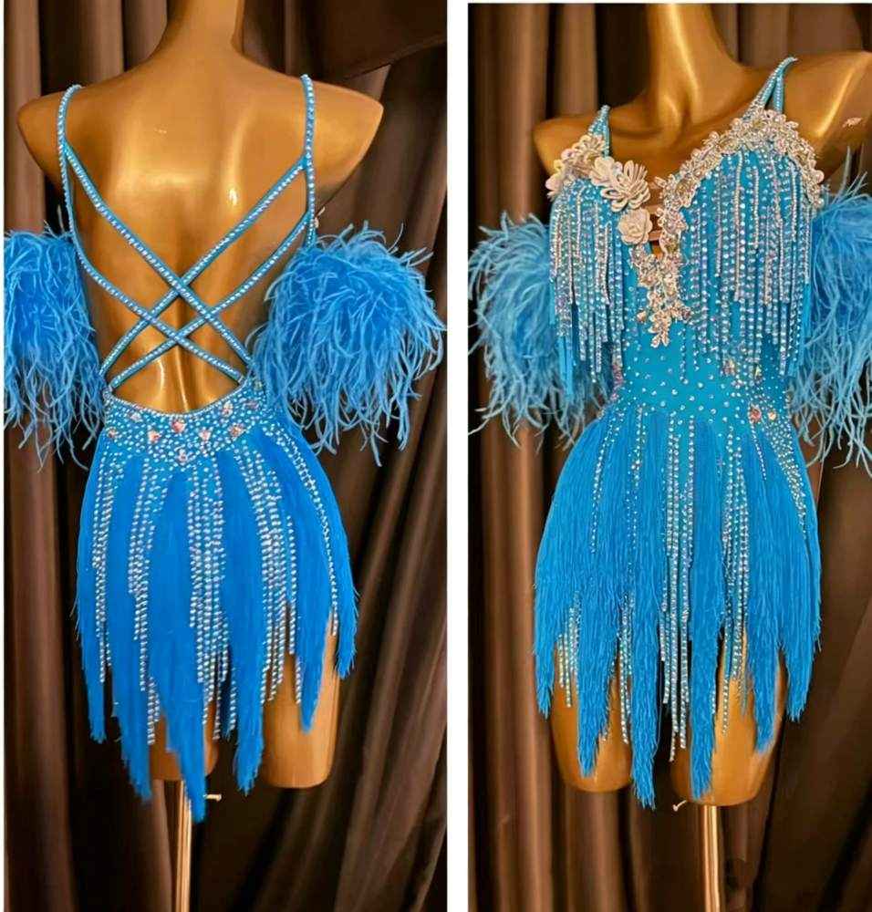 Custom Size Turquoise Competition Latin Dance Dress for Women Girls Salsa Chacha Blackpool Dance Costume