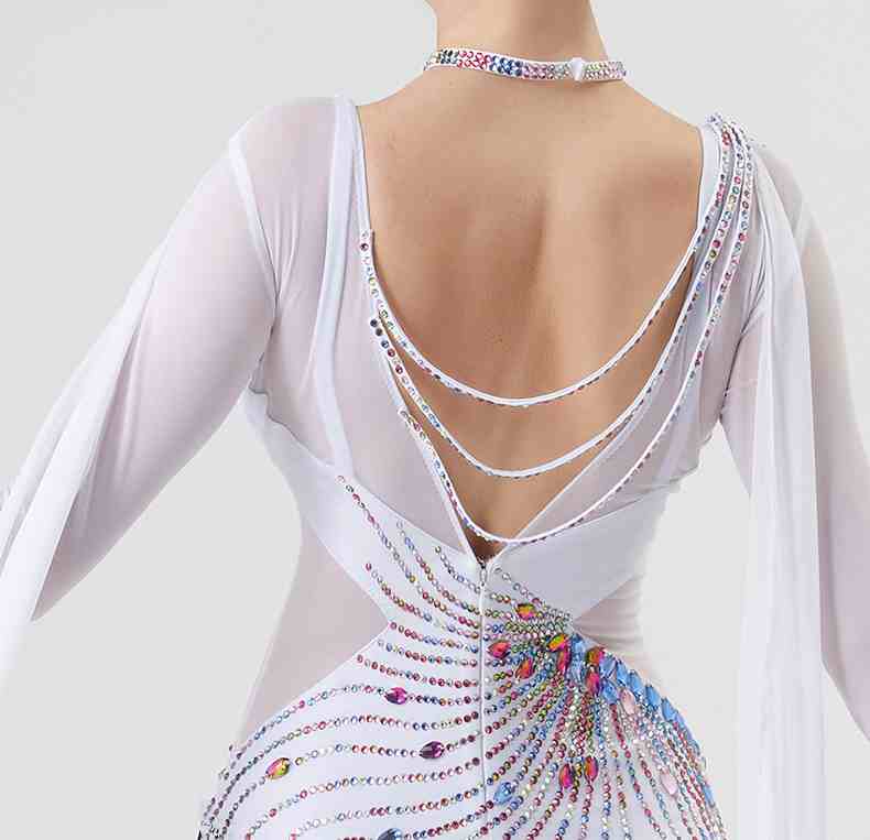 Custom Size White Ballroom Dance Dresses National Standard Waltz Tango Foxtrot Rhythm Performance Gown
