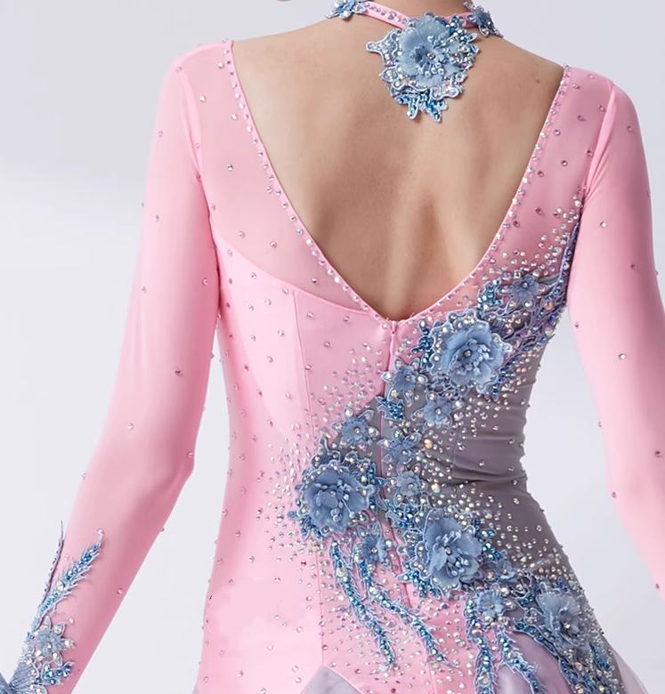 Custom Size Pink Blue Ballroom Dance Dresses for Women Girls Waltz Tango Dancing Gown - Moderndancedress.com