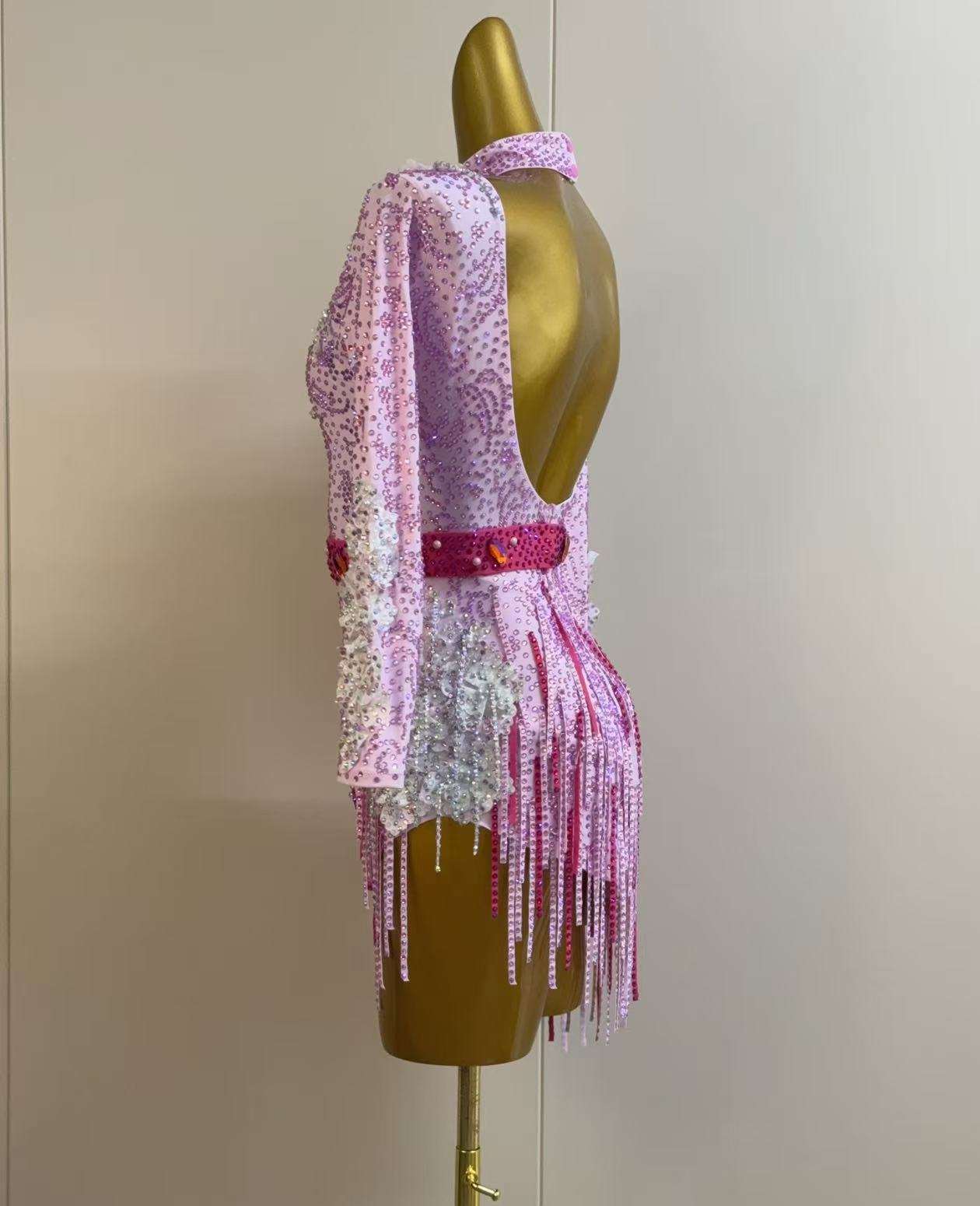 Custom Sparkly Pink Latin Competition Dress - Samba Cha Cha Costume
