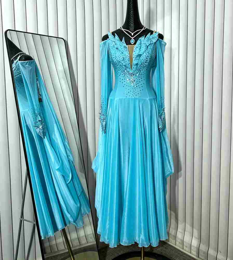 Custom Black Petals American Smooth Dance Dress Standard Waltz Ballroom Tango Gown