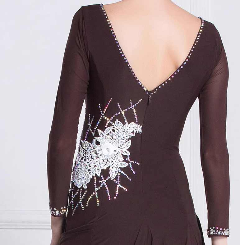 Custom Size Coffee Ballroom Dance Dresses for Women Coffee Color Competition Waltz Tango Rhythm Foxtrot Smooth Dance Long Gown - Moderndancedress.com