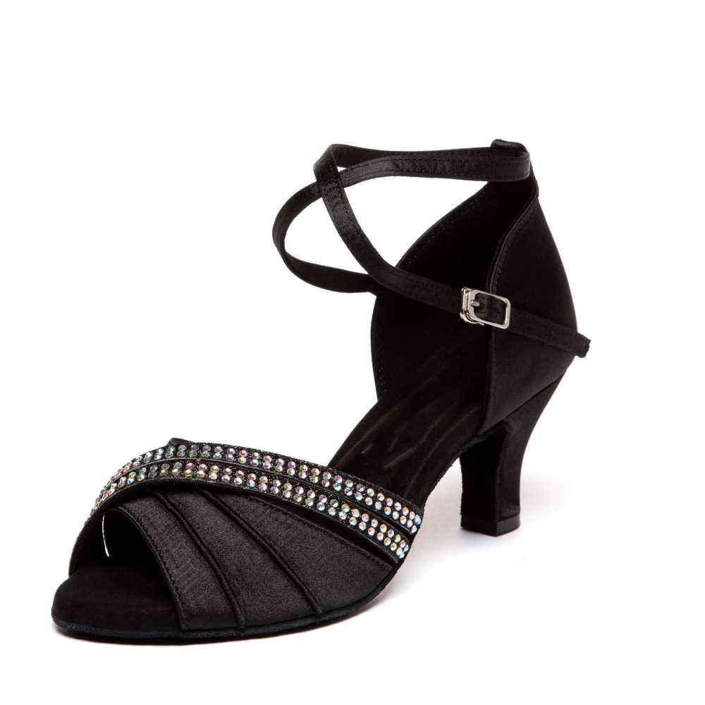 Women Latin Dance Shoes Satin Upper Soft-soled Salsa Party Ball Performance Sandals