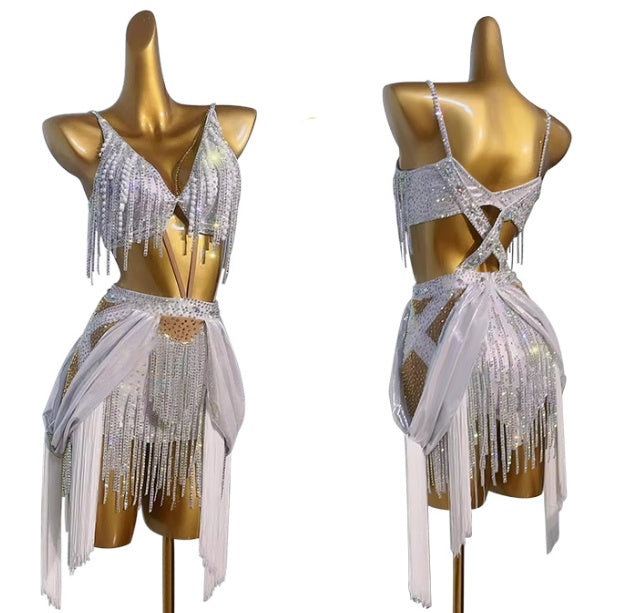 Custom Size Bling Latin Dance Dresses for Women Girls Blue Pink Salsa Blackpool Latin Professional Art Test Costumes