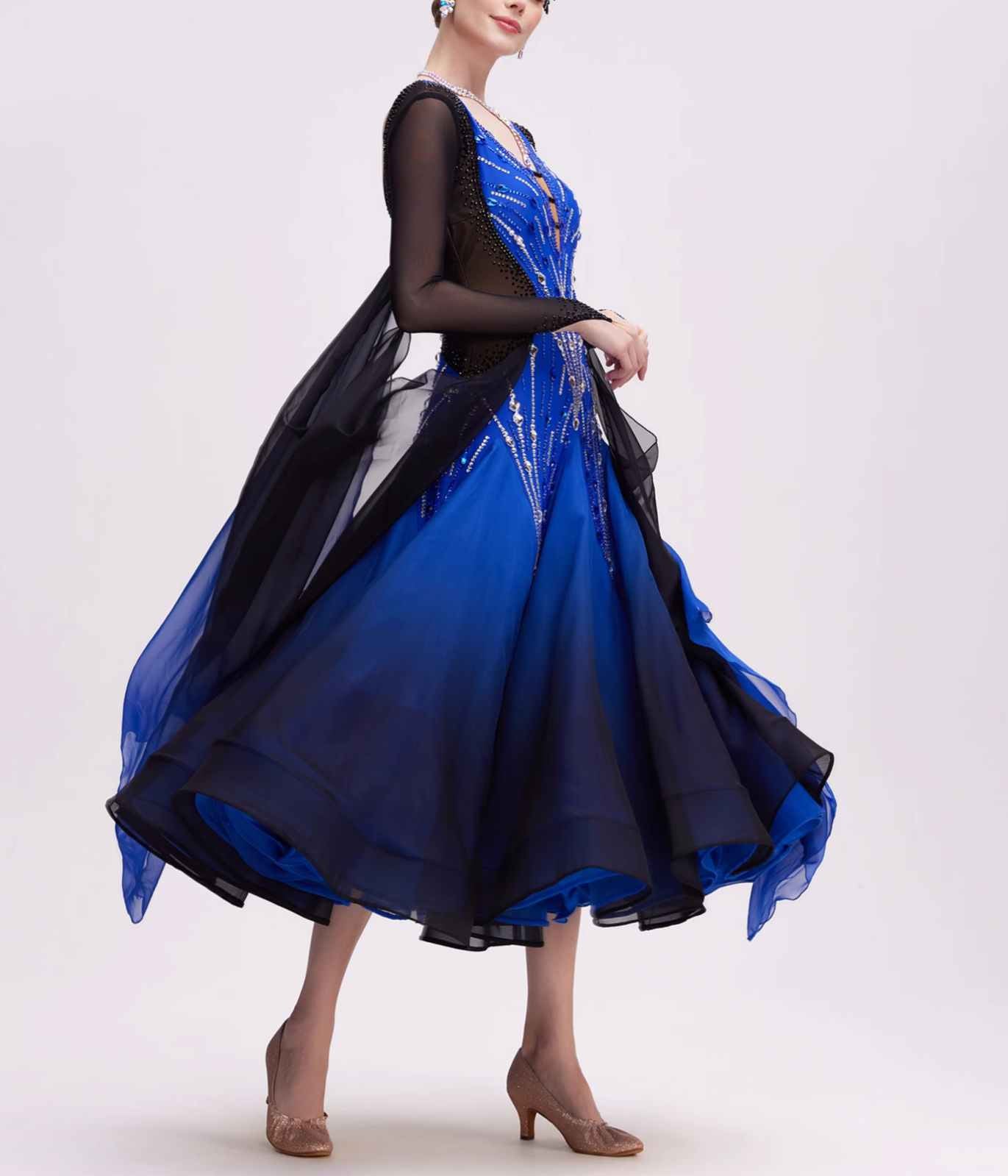 Custom Size Blue Gradient Competition Ballroom Dance Dresses for Women Girls Waltz Tango Social Dance Gown - Moderndancedress.com
