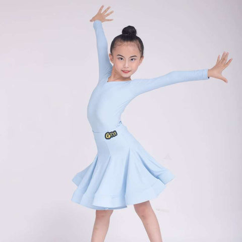 Children's Latin Dance dresses blue pink green Regulations Competition Uniforms Girls Professional Standards Grading Examination skirts - Moderndancedress.com