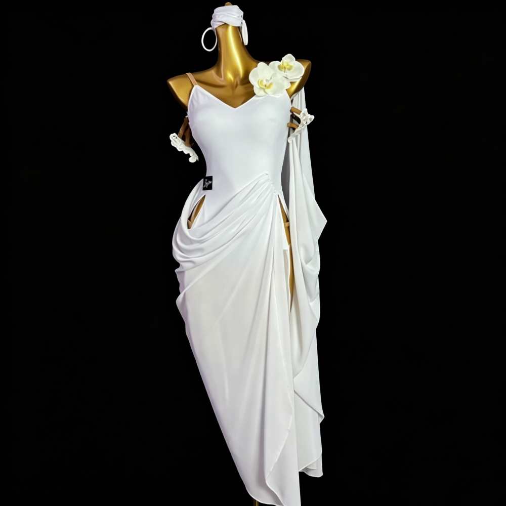 Custom Size Violet Flowers Latin Dance Dress for Women Salsa Chacha Performance Dance Costumes Art Examination