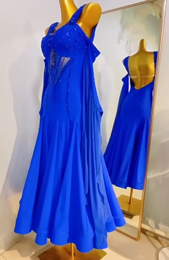 Custom Size Royal Blue Ballroom Dance Dresses for Women Girls Waltz Foxtrot Smooth Competition Gown