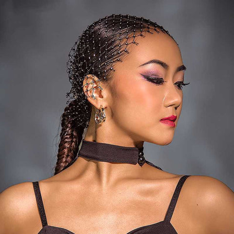 Women girls black gemstones mesh headdress for competition hair accessories for female diamond hollow headgear shiny - Moderndancedress.com