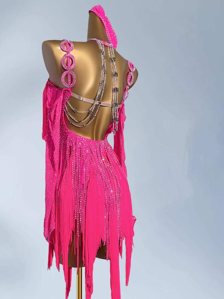Custom Size Fuchsia Competition Latin Dance Dresses for Women Girls Salsa Rumba Chacha Dance Clothes - Moderndancedress.com
