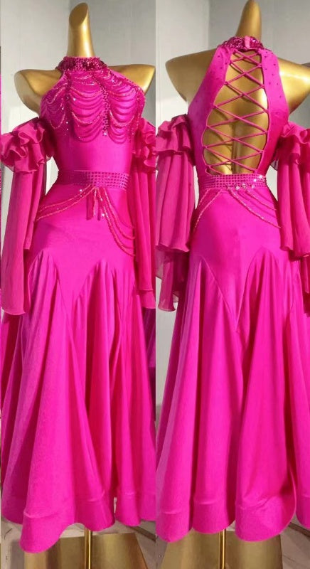 Custom Size Competition Latin Dance Dresses for Women Girls Pink Bling Ballroom Salsa Rumba Blackpool Latin Costumes