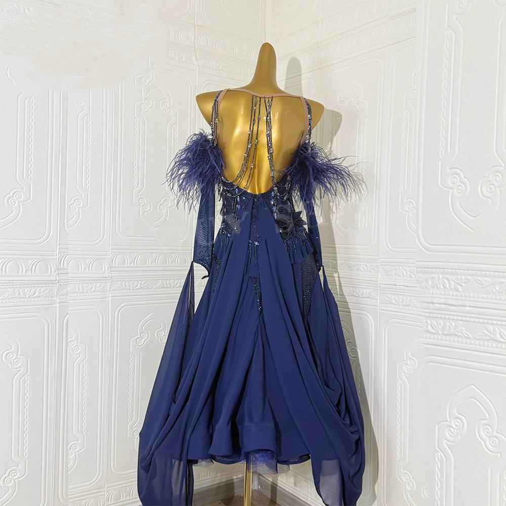 Custom Size Competition Ballroom Dance Dresses for Women Girls Navy Red Waltz Tango Flamenco Dancing Costumes