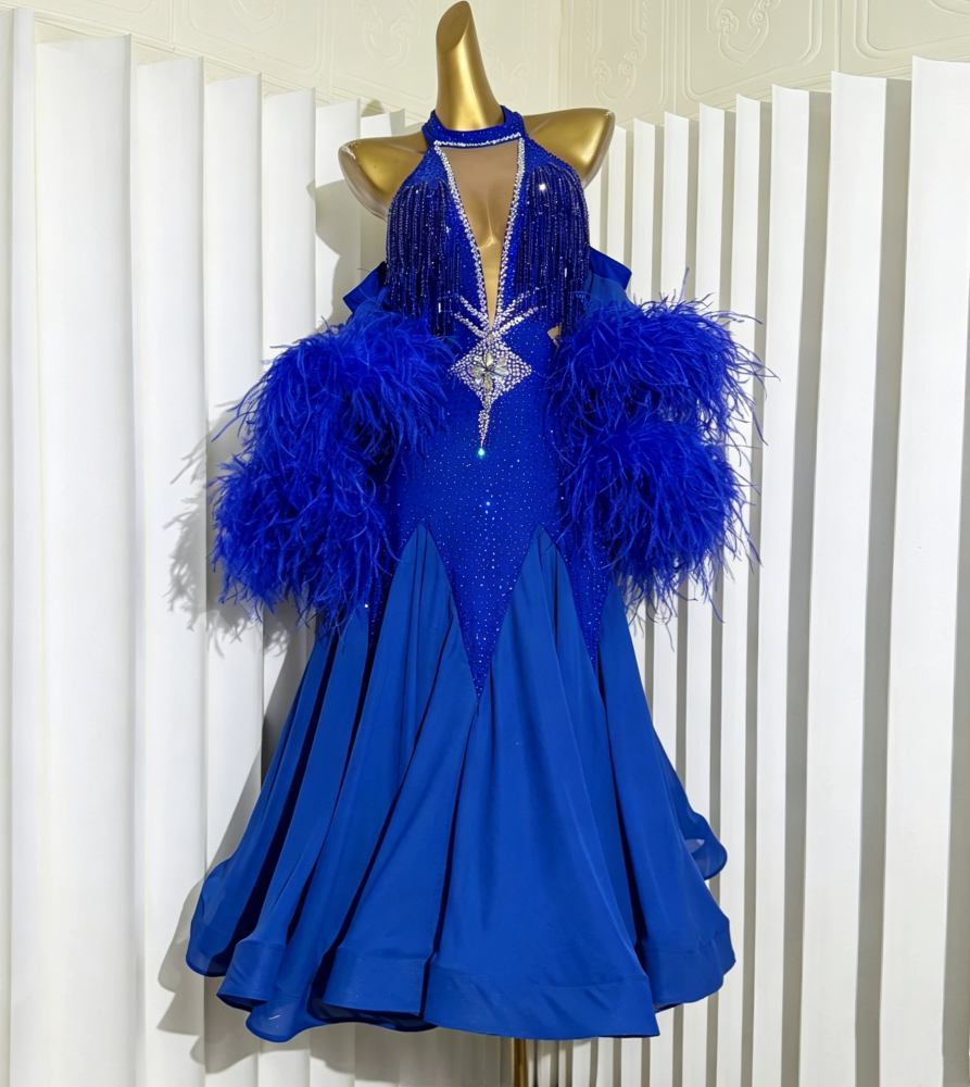 Custom Size Royal Blue Orange Competition Ballroom Dance Dresses for Women Girls Waltz Tango Dancing Gown